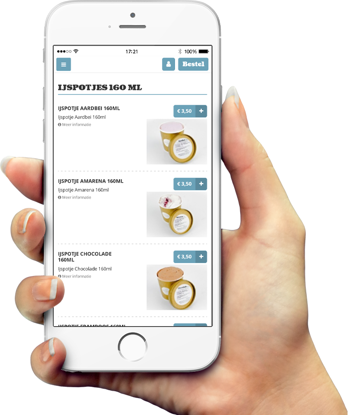 Voorbeeld van onze app op smartphone Voorbeeld van onze app op smartphone